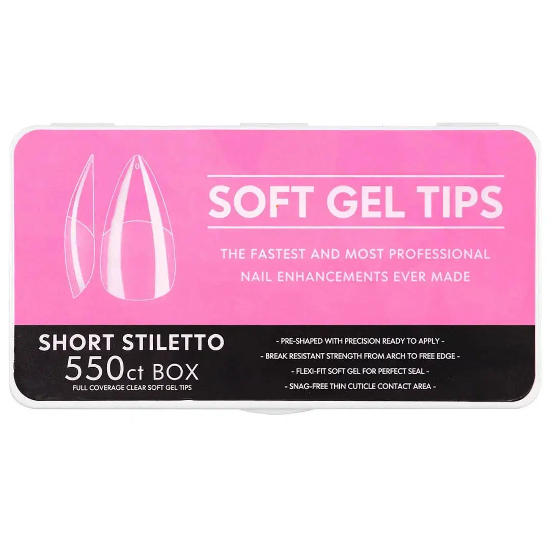 Full Coverage Clear Soft Gel Tips Short Stiletto 550pcs